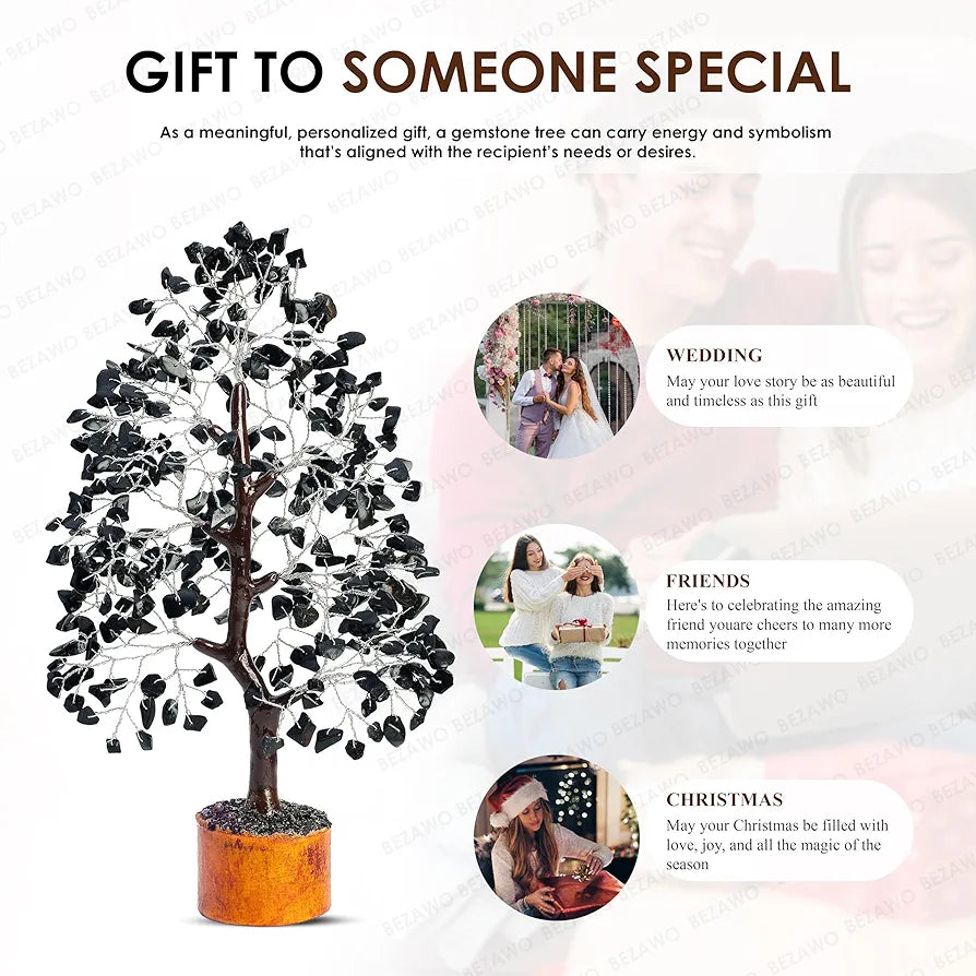 BEZAVO Black Tourmaline Crystal Tree – Healing Money Tree for Feng Shui | Artificial Plant for Home & Office Decoration for Men & Women 