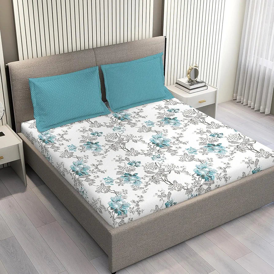 Layers Illuminating Homes 100% Cotton Bedsheet Set for All Seasons - Lightweight, Moisture Absorbent, Machine Washable & Easy to Care - 144 TC - Queen Size 