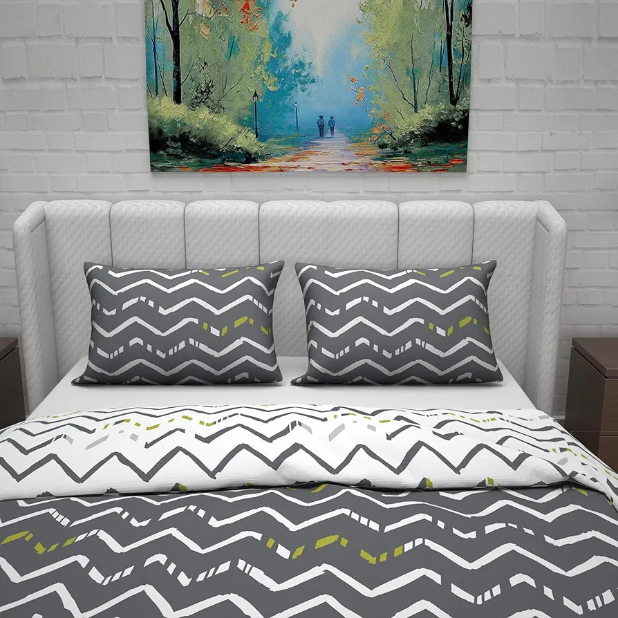 Divine Casa Micro Polyester Reversible Double Bed Queen Size Floral Printed Duvet Cover, Dark Blue and White