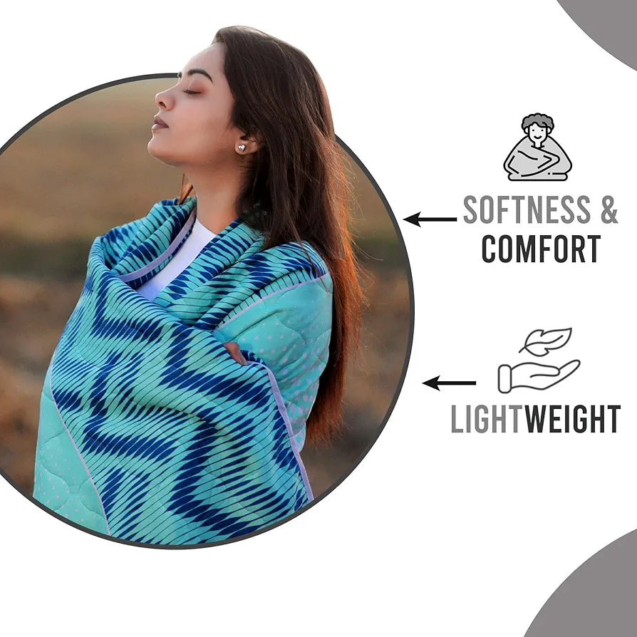 Divine Casa 120 GSM Microfiber Single Bed Comforter | Soft & Lightweight Reversible AC Blanket | All-Season 3-Layered Quilt | 230 x 140 cm, Aqua Chevron