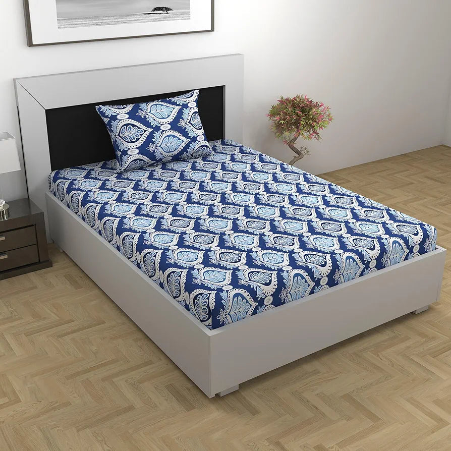 Divine Casa 100% Cotton Bedsheet for Single Bed, 144 TC Bedsheet Single Size Bed Cotton with 1 Pillow Cover 
