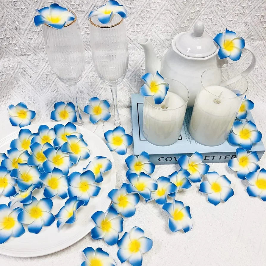 12 Pieces Artificial Fake Foam Hawaii Frangipani Floating Beach Champa Flowers for Hair, Hat,Pooja, Festival and Events, Bedroom, Wedding, Party, Marriage and Home Decor DIY  