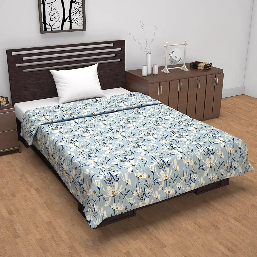 Divine Casa Floret 100% Cotton Single Dohar | 120 GSM | Soft & Lightweight Throw Blanket | Cozy & Breathable Bedding | All-Season Comfort | 210 x 140 CM, Water Orchid