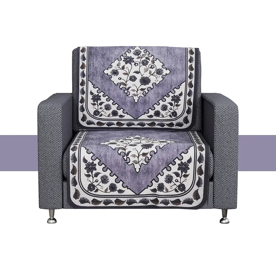 Kuber Industries Net Single Seater Sofa Cover - Couch Slip Cover Set for Home and Living Room - Flower Digital Triangle Border Print-753 - Grey