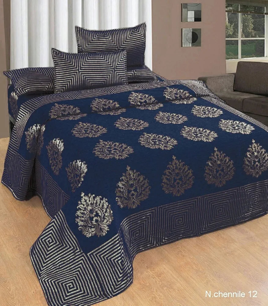 Fresh From Loom Chenille Velvet 500 TC Bedsheet , 1 Double Bed King Size Bedsheet with 2 Pillow Cover, Size - 90x100 Inch