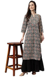 Janasya Women's Black Cotton Paisley Straight Kurta