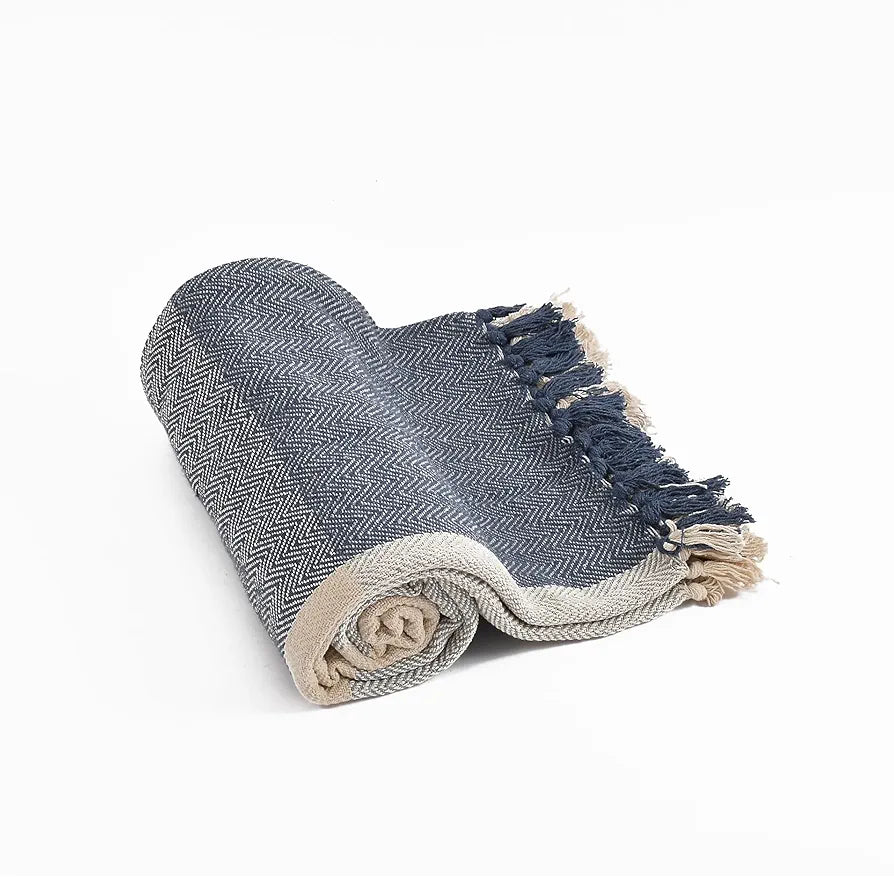 SASHAA WORLD Blue and White Cotton Throw | Ideal for Your Home, Living Room, Sofa, Bed, Chair, Picnic & Used for Gift | 60X80 inches| TC - 125