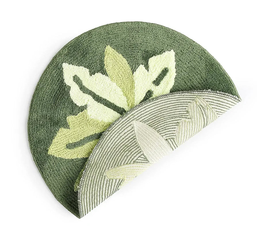 SARAL HOME EASY LIVING Soft Cotton Anti-Skid Round Leaf Design Bathmat | Washable, Non-Slip & Quick-Drying Mats for Home/Kitchen | Soft & Super Absorbent Mats for Shower 