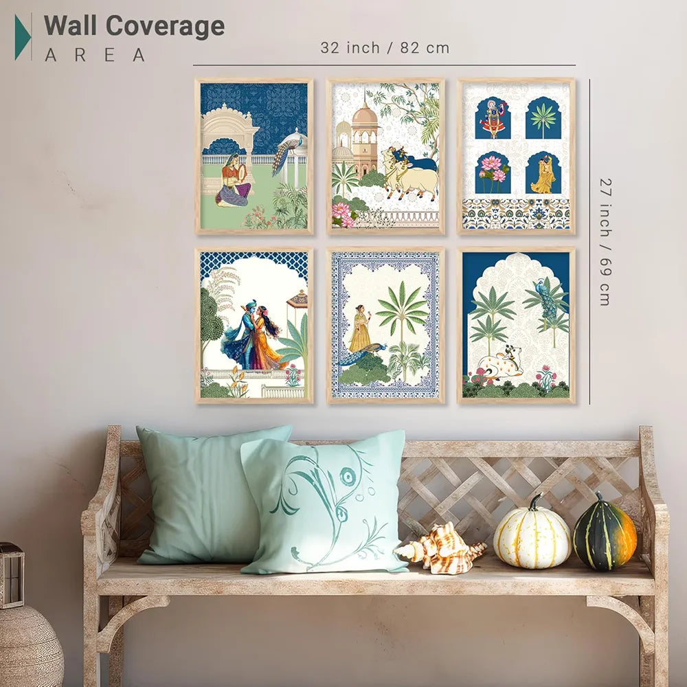 kotart Framed Wall Painting for Home Room Bedroom Office Wall Décor|Traditional Indian Wall Art Madhubani Paintings for Living Room|set of 6 