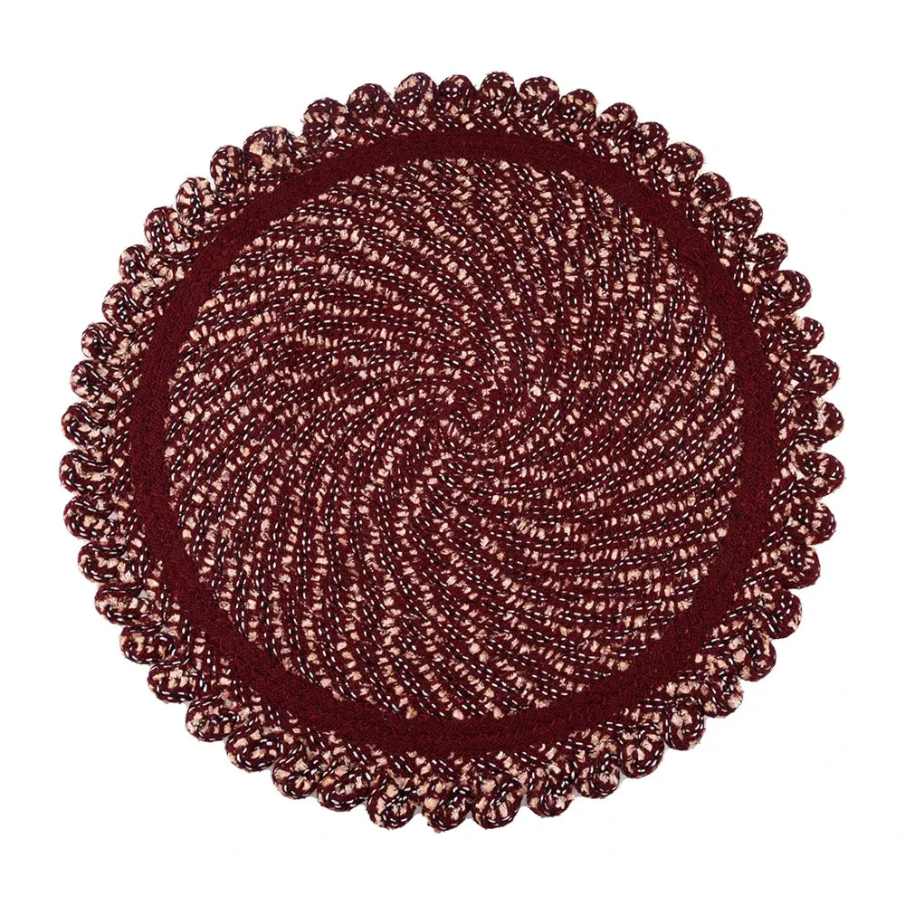 Kuber Industries Door Mat | Round Shape Feather Door Mat | Cotton Reversible Mat | Door Mat for Kitchen | Door Mat for Home | 20 Inch | Large | Maroon