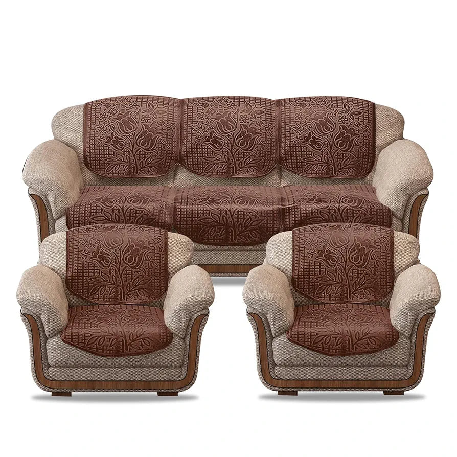 Cloth Fusion Italian Velvet Sofa Cover 5 Seater Set, Perfect Floral Embossed Sofa Cover 3 Seater and 2 Seater for Living Room 
