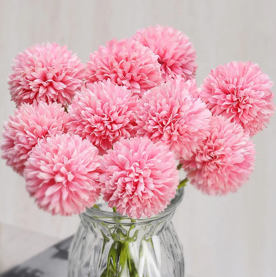SATYAM KRAFT 5 Pcs Artificial Chrysanthemum Hydrangea Ball Flower Sticks for Home, Office, Bedroom, Balcony, Living Room, Wedding & Craft Decoration  