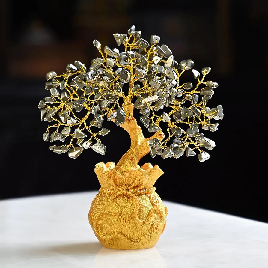 ZAICUS Pyrite Crystal Tree for Wealth & Prosperity – Feng Shui Money Tree with Golden Pot – Gemstone Bonsai for Gift, Home Décor, Office Desk, and Vastu Correction