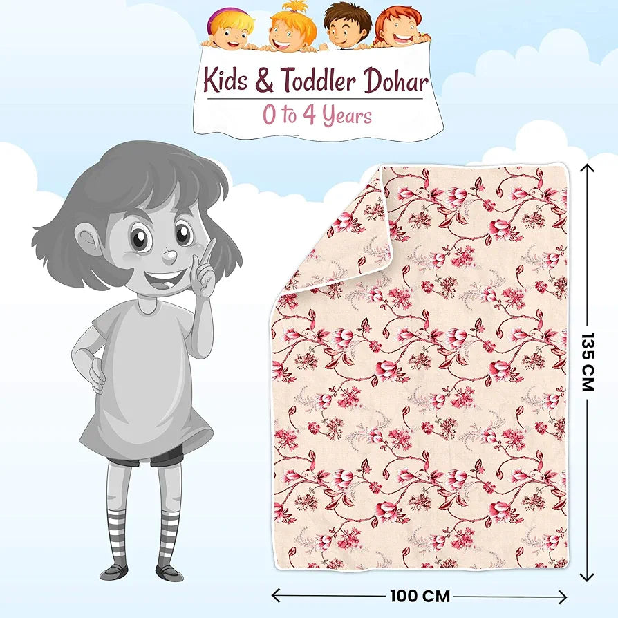 Divine Casa Floret 100% Cotton Single Kids Dohar | 120 GSM | Soft & Lightweight Throw Blanket | Cozy & Breathable Bedding | All-Season Comfort | 140 x 100 CM, Summer Fern