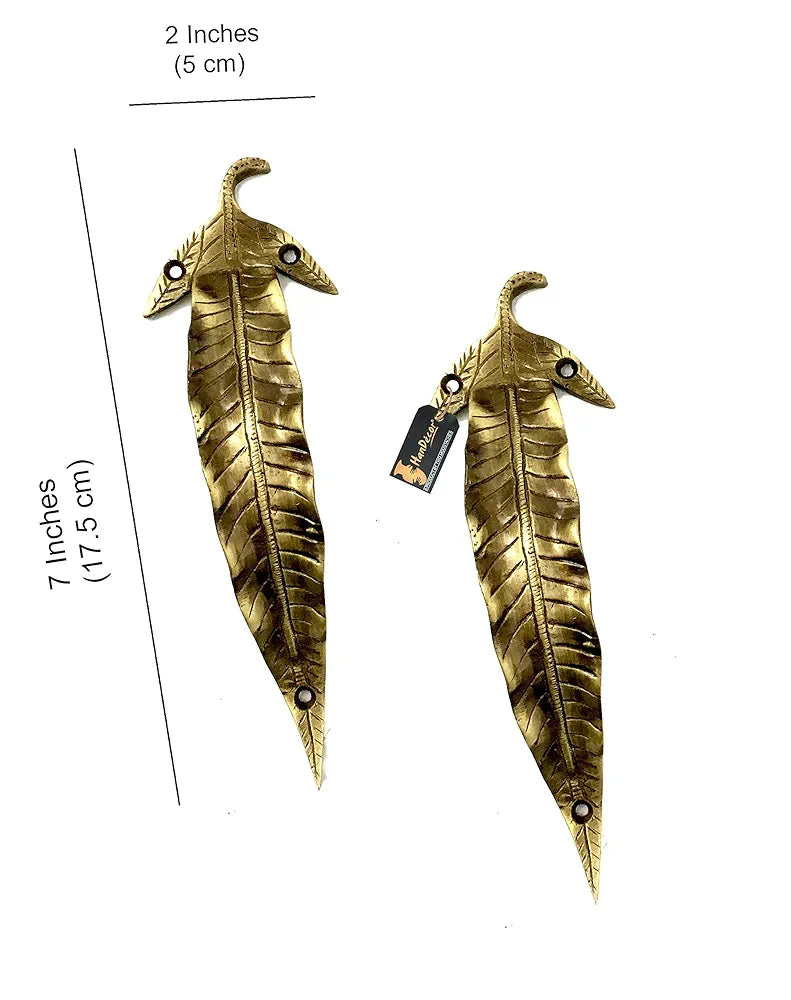 Two Moustaches 7 Inches Leaf Design Brass Door Handle Pair, Brass Pull Handles, Main Door Handle Pairs, Standard, Pack of 2