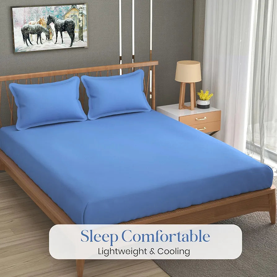 FRESH FROM LOOM 144 TC Plain King Size Microfiber Bed Sheet Set - Hypoallergenic, Wrinkle Free, Rotary Printed with 2 Pillow Covers 