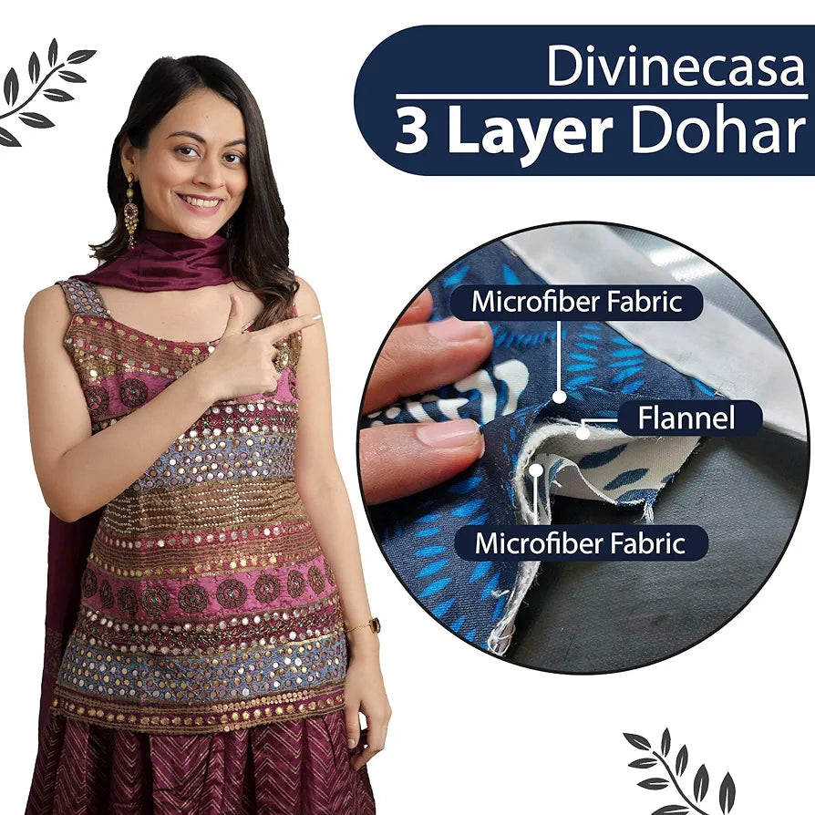 Divine Casa Printed Microfiber 120 GSM Reversible Dohar Blanket for Single Bed | Lightweight AC Blanket, Navy Blue & White, 140 x 210 cm
