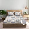 Trance Home Linen 100% Cotton 180 TC Bedsheet Queen Size Printed Fitted Bedspread with 2 Pillow Covers Colour Echo Blue