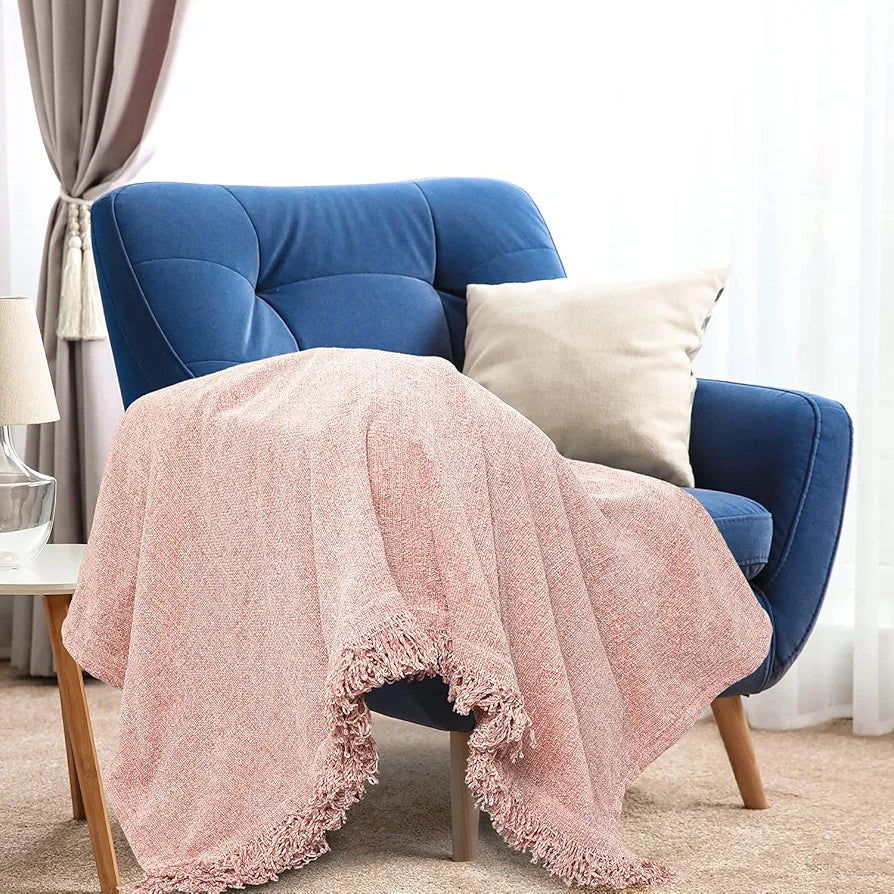 SASHAA WORLD Soft Chenille Throw Blanket | Throw for Living Room, Sofa, Bed, Chair, Picnic & Used for Gift | Rose Pink, 130 x 180 cm