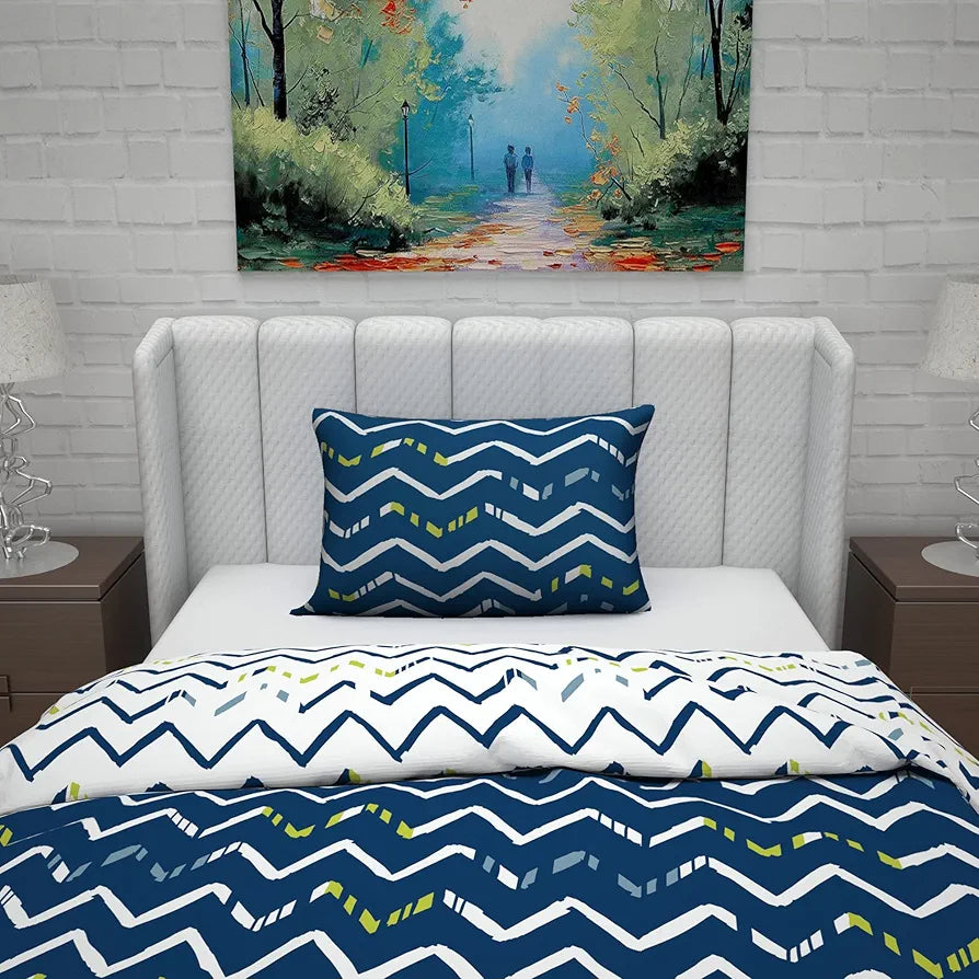 Divine Casa Microfiber Reversible Single Bed AC Duvet Cover with 1 Pillow Cover | Soft & Comfortable for Quilt/Comforter/Blanket | Dark Blue & White
