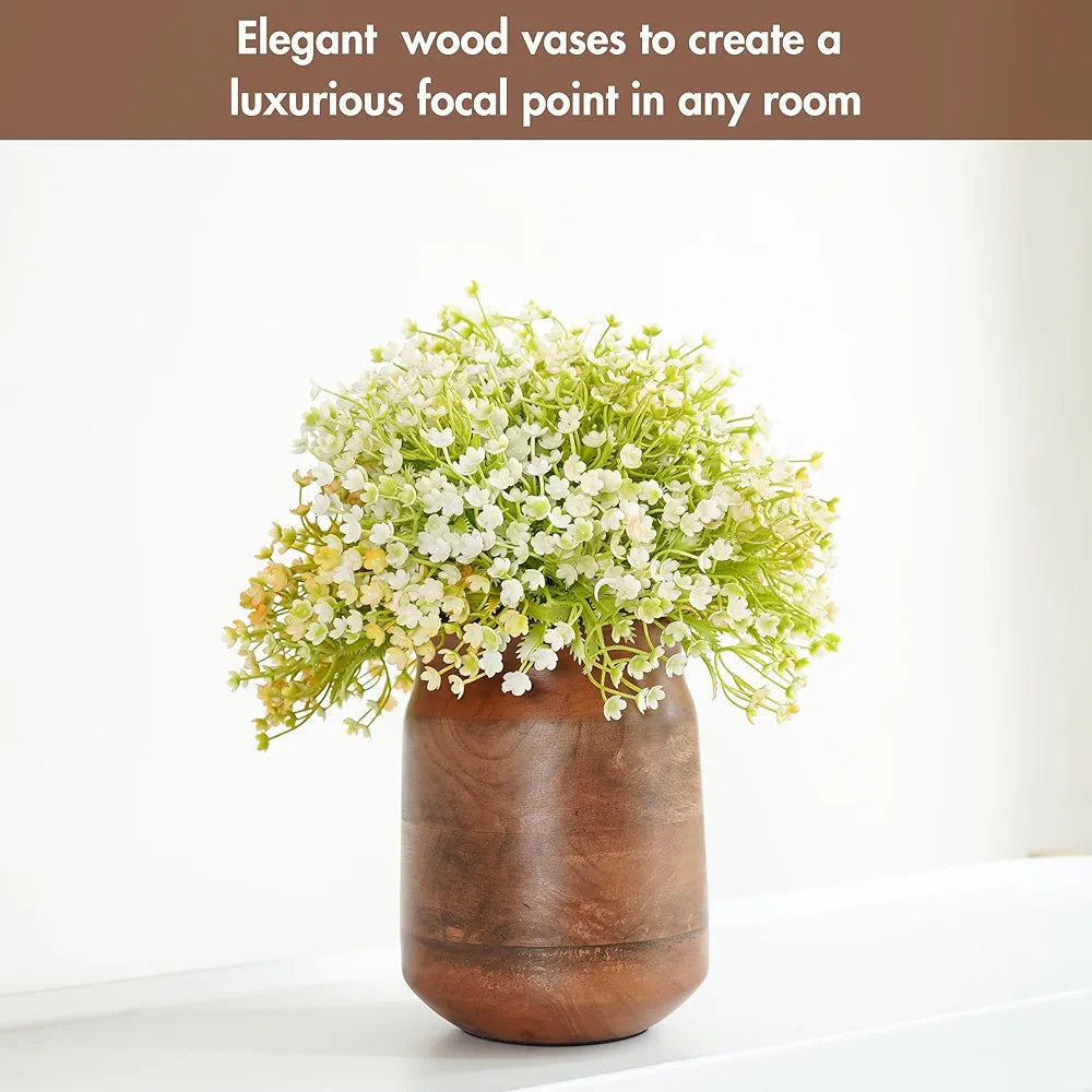 Behoma Flower Vase, Jar Shape Mango Wood Vases for Flowers for Decor Home Living Room Kitchen Office, Walnut Brown Finish | Height - 6.1 inch 
