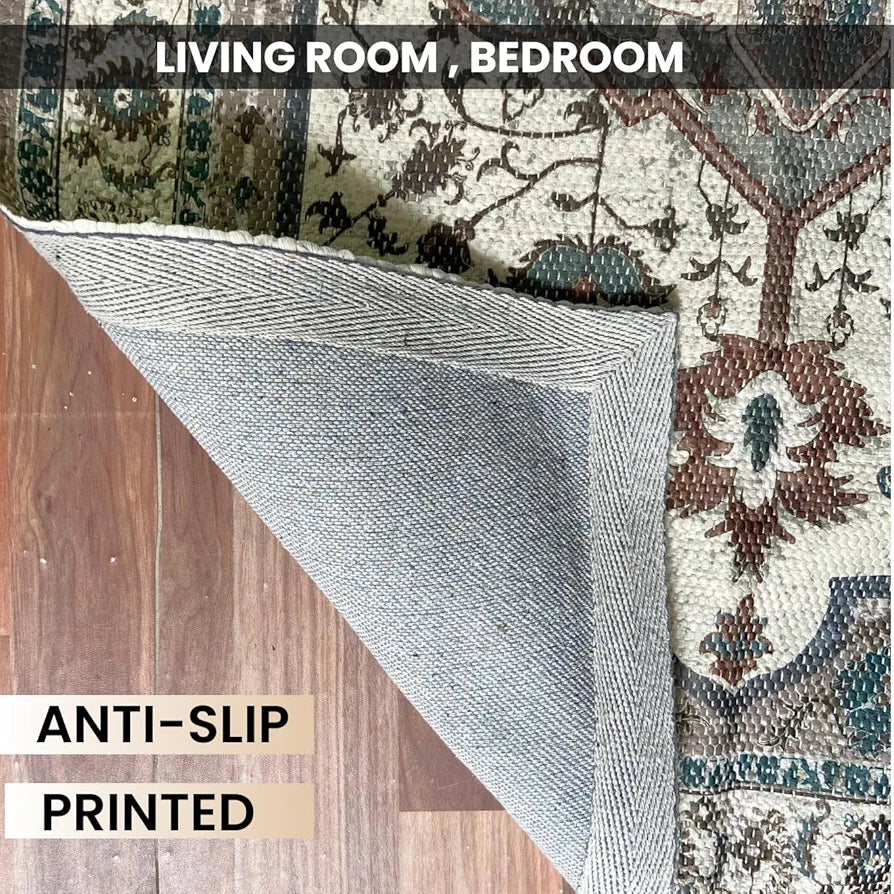 SAJAVAT HOME Cotton Printed Rectangular Floor Rug| Soft and Durable Indoor Carpet for Living Room, Bedroom, Kitchen, and Home Decor | Green Area Rug | 3X5 Feet  | Pack of 1