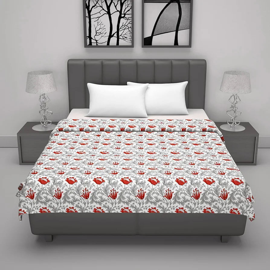 Divine Casa Floret 100% Cotton Double Dohar | 120 GSM | Soft & Lightweight Throw Blanket | Reversible Design | Cozy & Breathable Bedding | All-Season Comfort | 220 x 205 CM, Royale