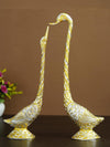 Ecraftindia Golden Metal Handcrafted Kissing Swan Couple Statues Love Birds Showpieces | Elegant Home Decor for Living Room