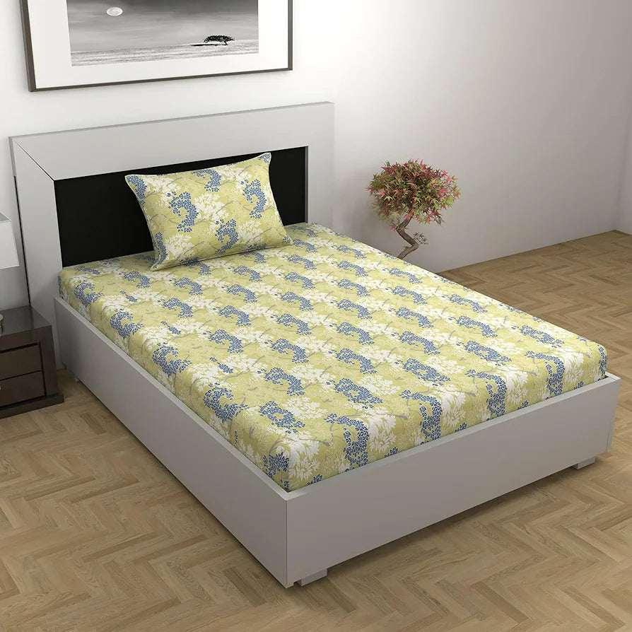 Divine Casa 144 TC 100% Cotton Bedsheet for Single Bed with 1 Pillow Cover 