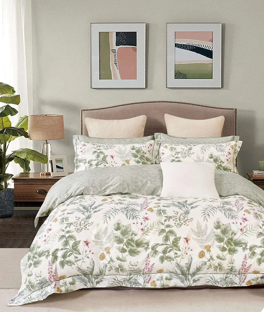 Trance Home Linen Skin Friendly 100% Cotton Printed Fitted Bedsheet for Queen Size Bed with 2 Pillow Cover - Premium 180TC 