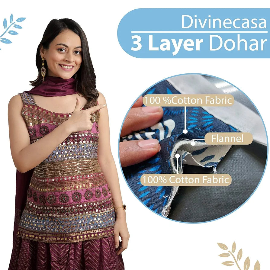 Divine Casa Glace Cotton 120 GSM Reversible Soft and Cozy Lightweight Printed Double Bed AC Dohar Blanket for Mild Winter Quilt - | TC - 120