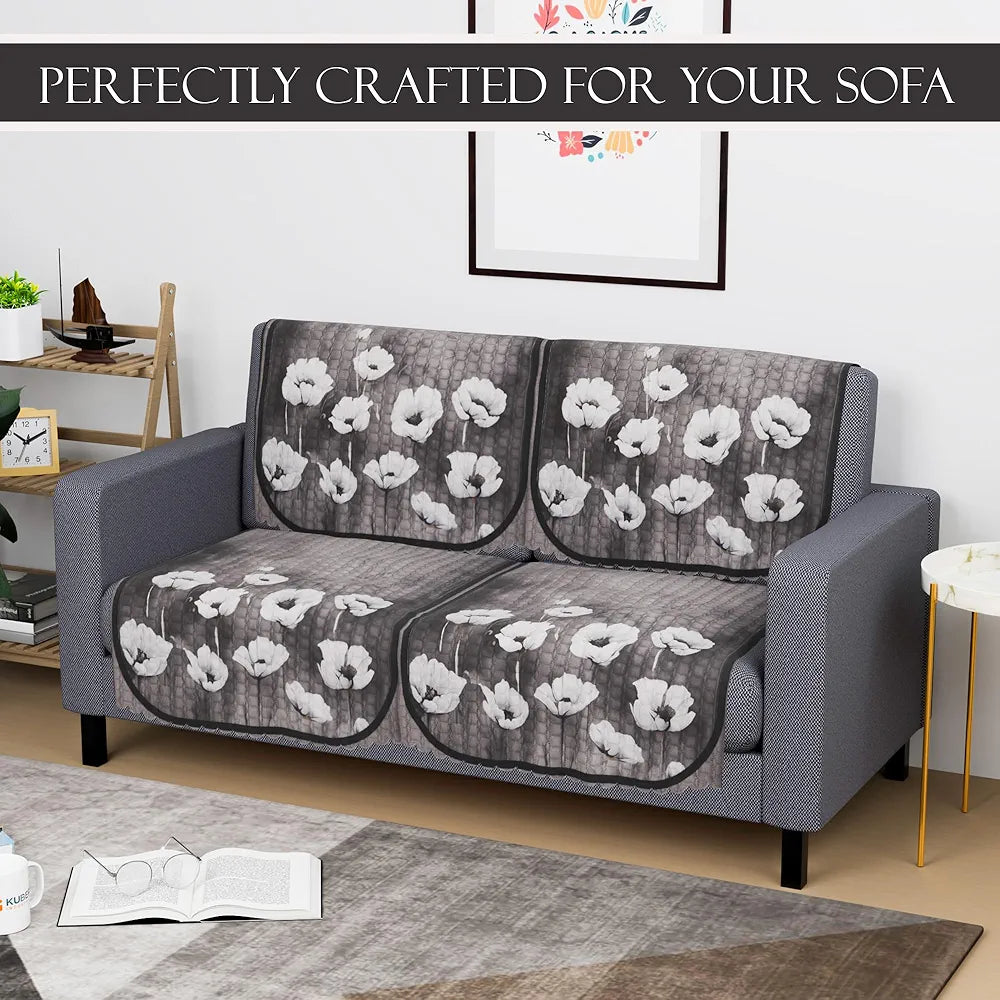 Kuber Industries Set of 4 Durable 2 Seater Sofa Cover for Living Room | Easy Machine Washable Sofe ke cover for Protection & Comfort for Home Furniture | Lotus Print - Green