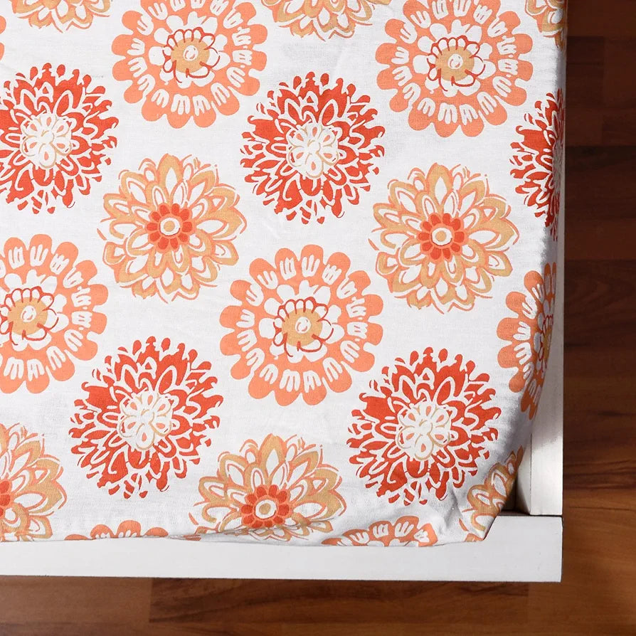 Divine Casa 100% Cotton Double Bed Bedsheet Set | 1 Bedsheet & 2 Pillow Covers | 144 TC Breathable & Wrinkle-Free - Blazing Orange