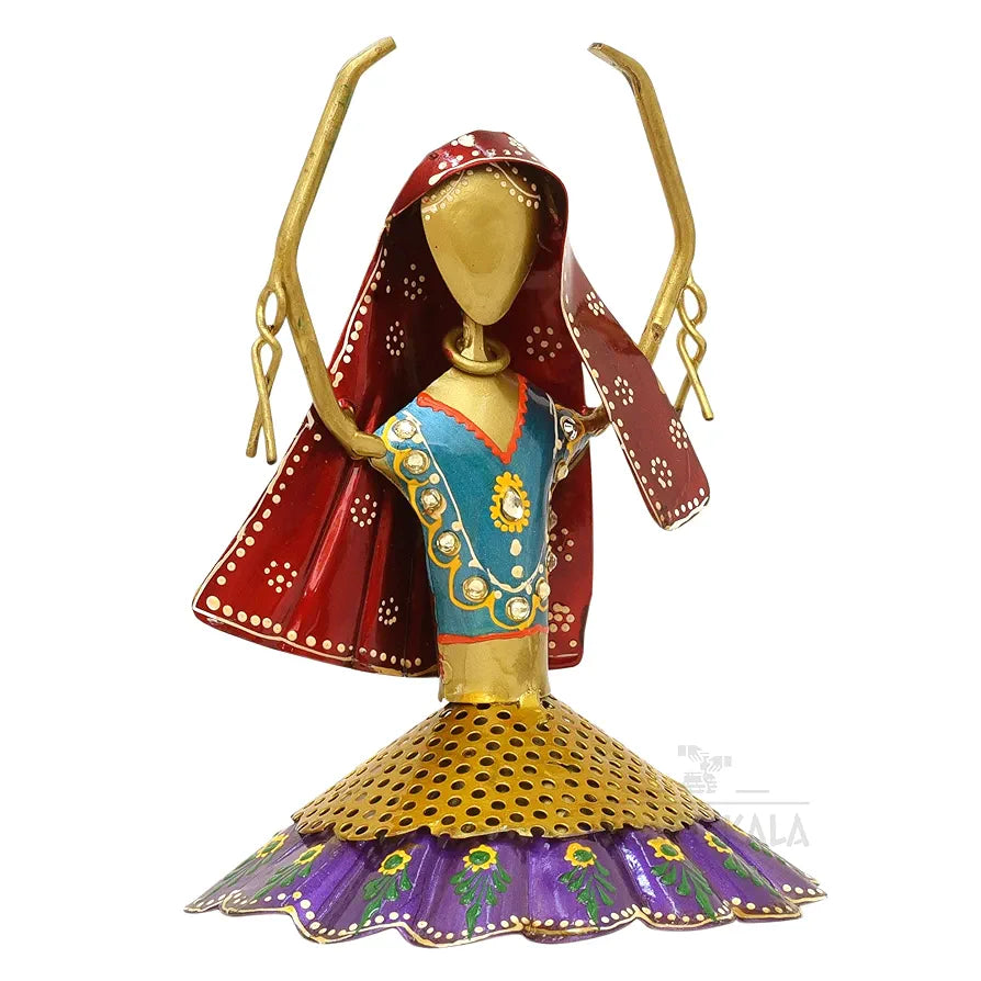Kraftskala Set of 3 Kalbeliya Dancers Metal Decor Items for Living Room Showcase, Bedroom, Tabletop Decor, Traditional Rajasthani Dancers Decorative Showpieces 