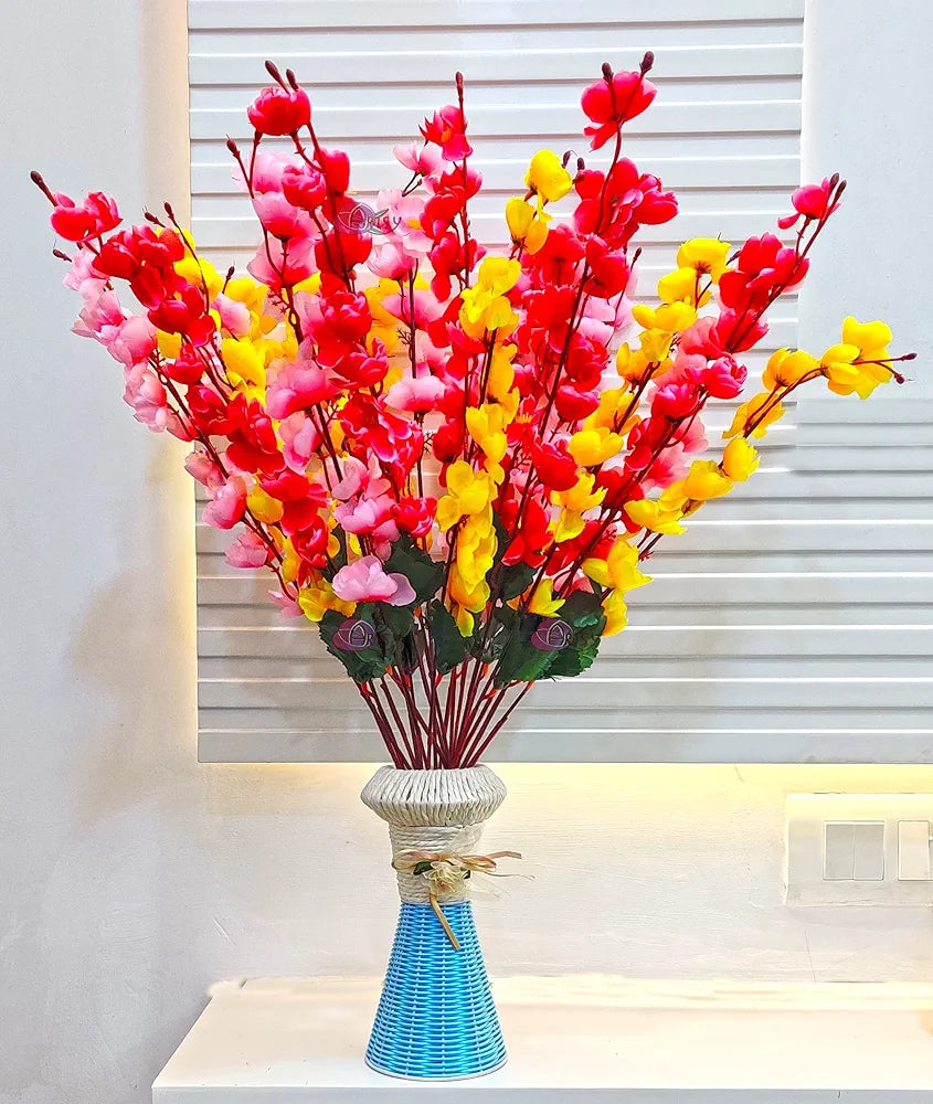 ARTSY® Artificial Flowers Bunch for Decoration Cherry Blossom, Ideal for vase, Home, Office Decor, Gifts, Craft, Artificial Plants for Decoration, Without vase, Assorted, Combo, 3 Piece, 55 cm Height