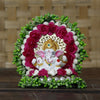 Ecraftindia Resin Lord Ganesha Idol on Decorative Green Pink Floral Plate | Ganesha Idol