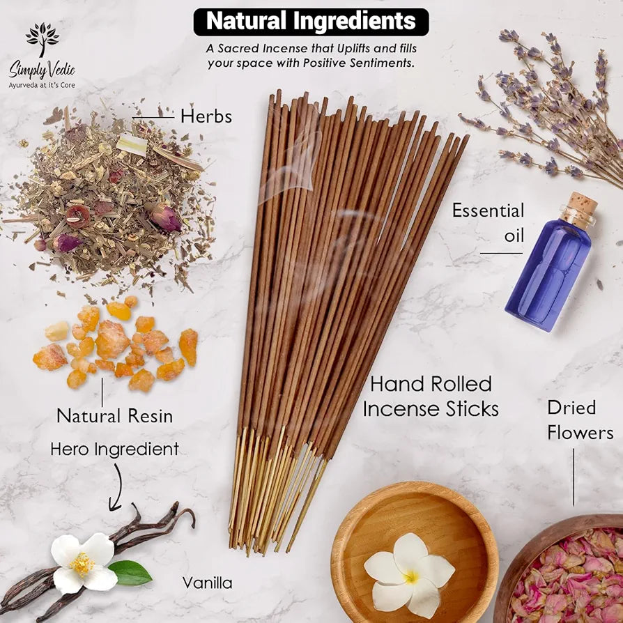 Simply Vedic Vanilla Incense Sticks – 250g Pack  | Charcoal-Free | Natural Essential Oils for Meditation, Sleep, Mood, Yoga & Aromatherapy Use