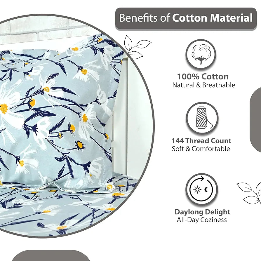 Divine Casa 100% Cotton Bedsheet for Single Bed, 144 TC Bedsheet Single Size Bed Cotton with 1 Pillow Cover 