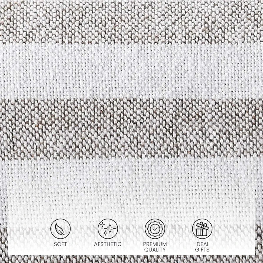 SASHAA WORLD Striped Throw Bedcover| Super Soft & Breathable | Bedcover for Living Room & Bedroom | Grey & White Throw Bedcover | 170 x 200 Cm