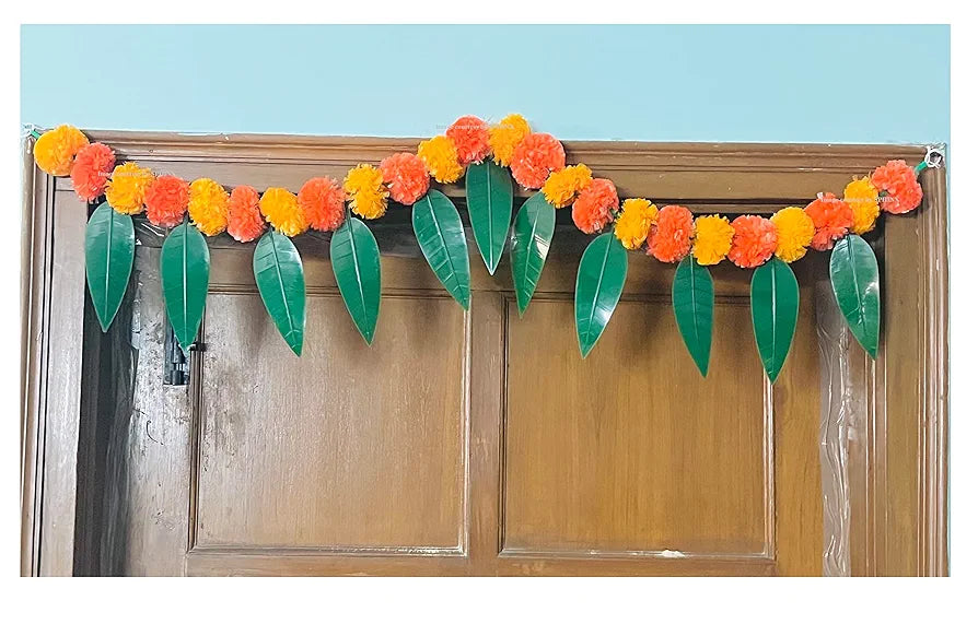 SPHINX Artificial Marigold &Mango Leaves Simple Door-Window toran/Door hangings/Festive Decorations - Approx.100 cms/40 Inches/3.33 Ft. - 