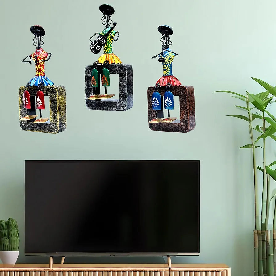 KRAFTSKALA Musician Dolls Wall Hanging Metal Showpieces Handmade Iron Home Decor Tabletop Statues for Living Room, Decorative Items for Home Wall, Festive Gifting, Housewarming Present
