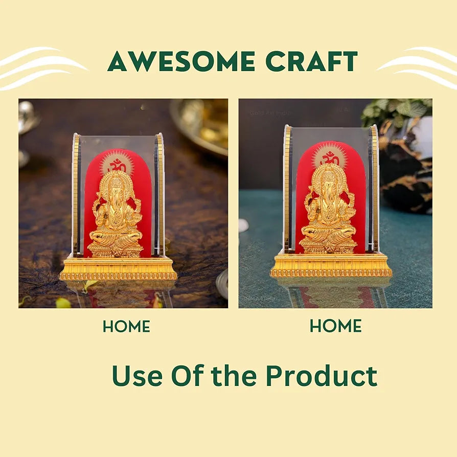 Lord Ganesh Idol in Acrylic Glass Box for and Figurine Showpiece Decorative Showpiece - 12.5 cm, Gold, Religious