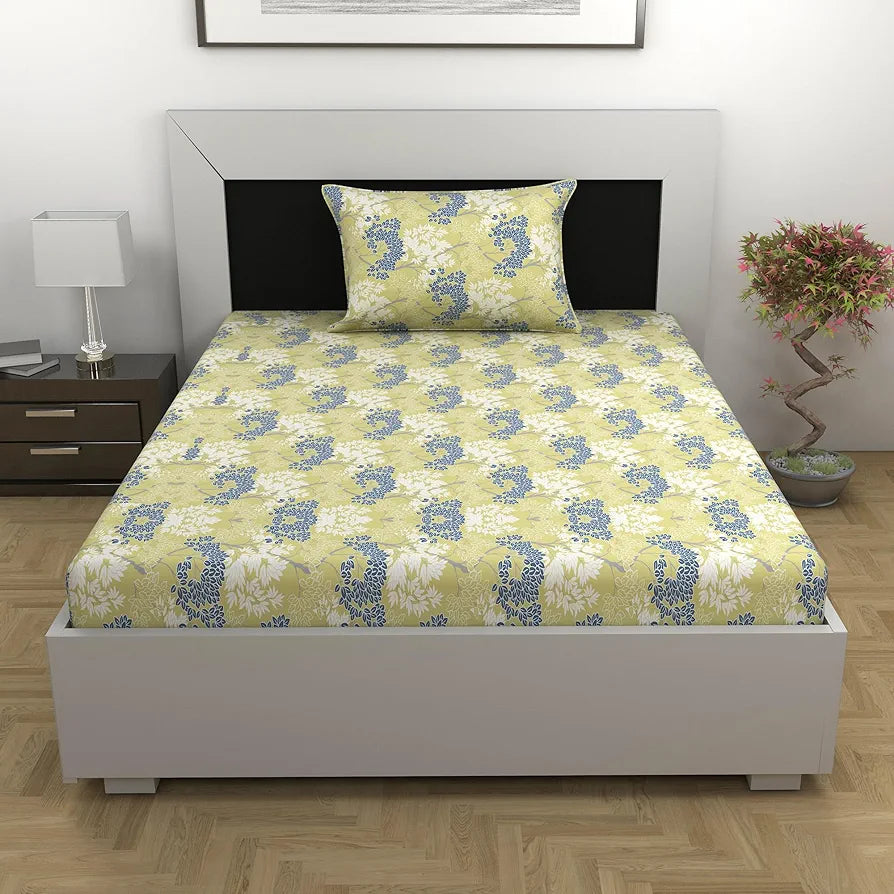 Divine Casa 144 TC 100% Cotton Bedsheet for Single Bed with 1 Pillow Cover 