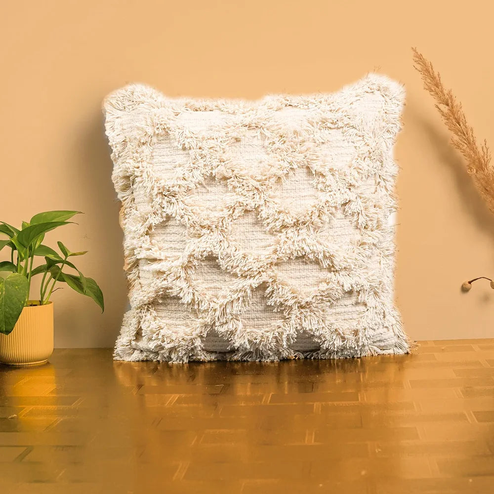 SAJAVAT HOME Cotton Cushion Cover | Off White Cushion Cover for Sofa, Bed, Or Chair | 18X18 Inches/ 45X45 Cms | Pack of 1