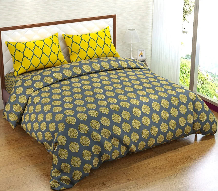 100% Cotton Printed Zippered Duvet Cover/Blanket/Quilt | Comforter Cover/Razai Cover | King Size with 2 Pillow Covers 