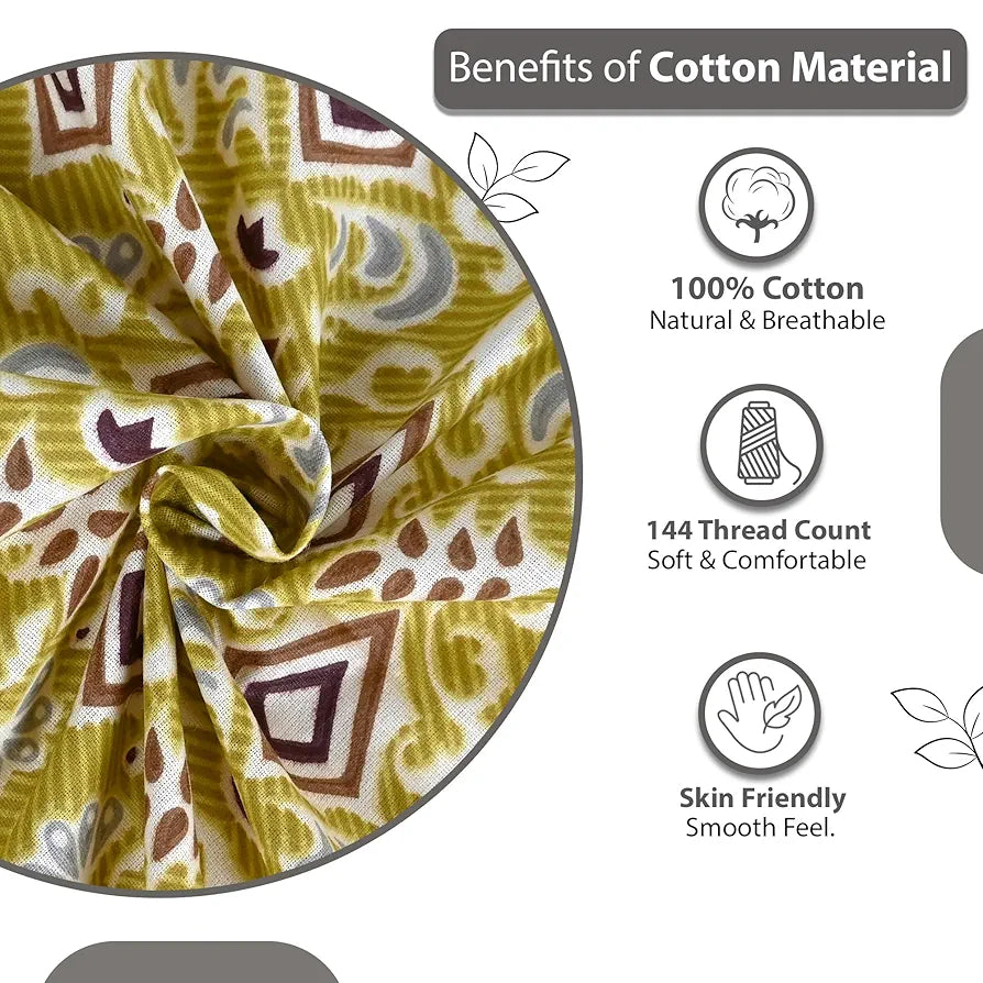 Divine Casa 144 TC 100% Pure Cotton Double Bedsheet with 2 Pillow Covers | Soft & Skin-Friendly Fabric for Everyday Comfort | All-Season Use | Size 222 x 254 CM | Ikat Diamond Print | Mustard Yellow