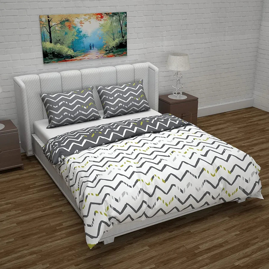 Divine Casa Micro Polyester Reversible Double Bed Queen Size Floral Printed Duvet Cover, Dark Blue and White