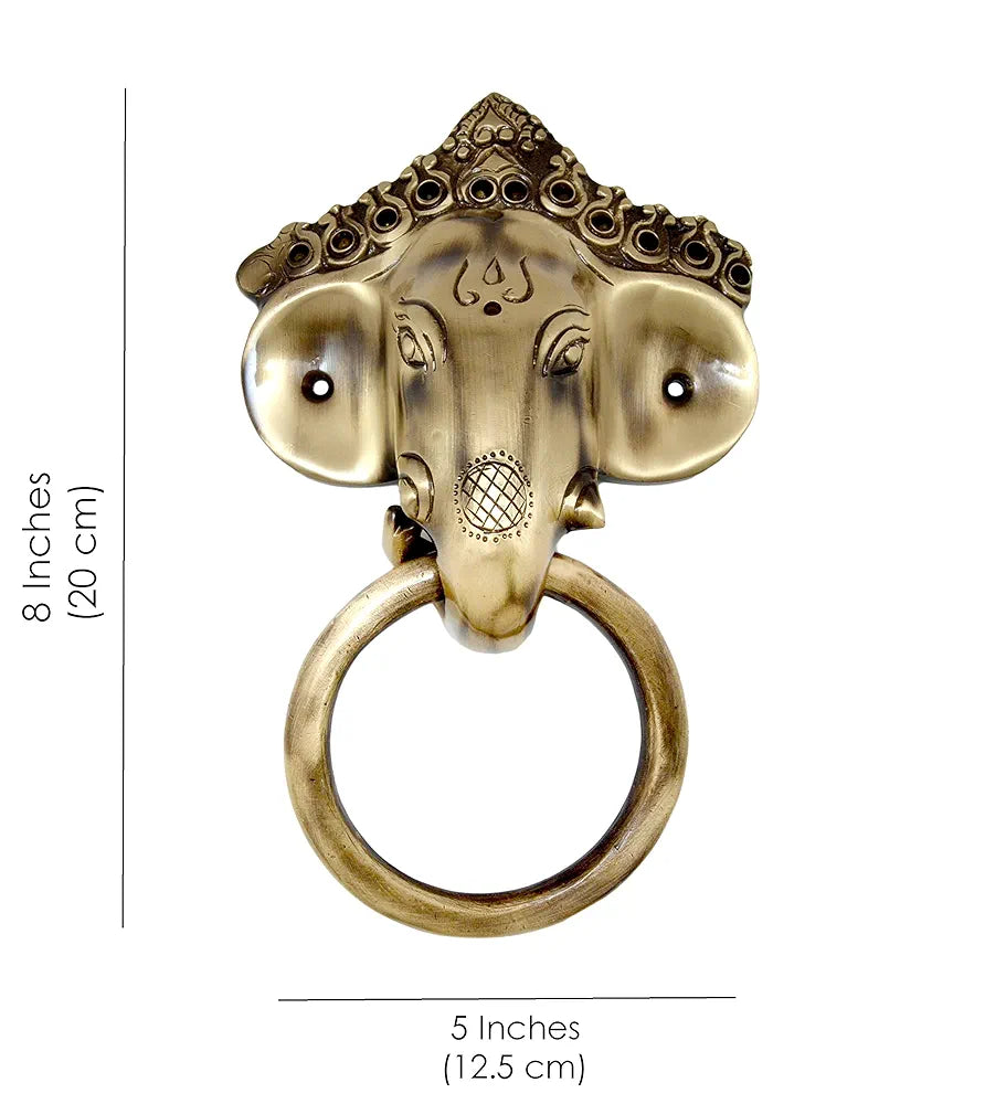 Two Moustaches Brass Ganesha Mask Door Knocker, Antique Brown, Standard, Pack of 1