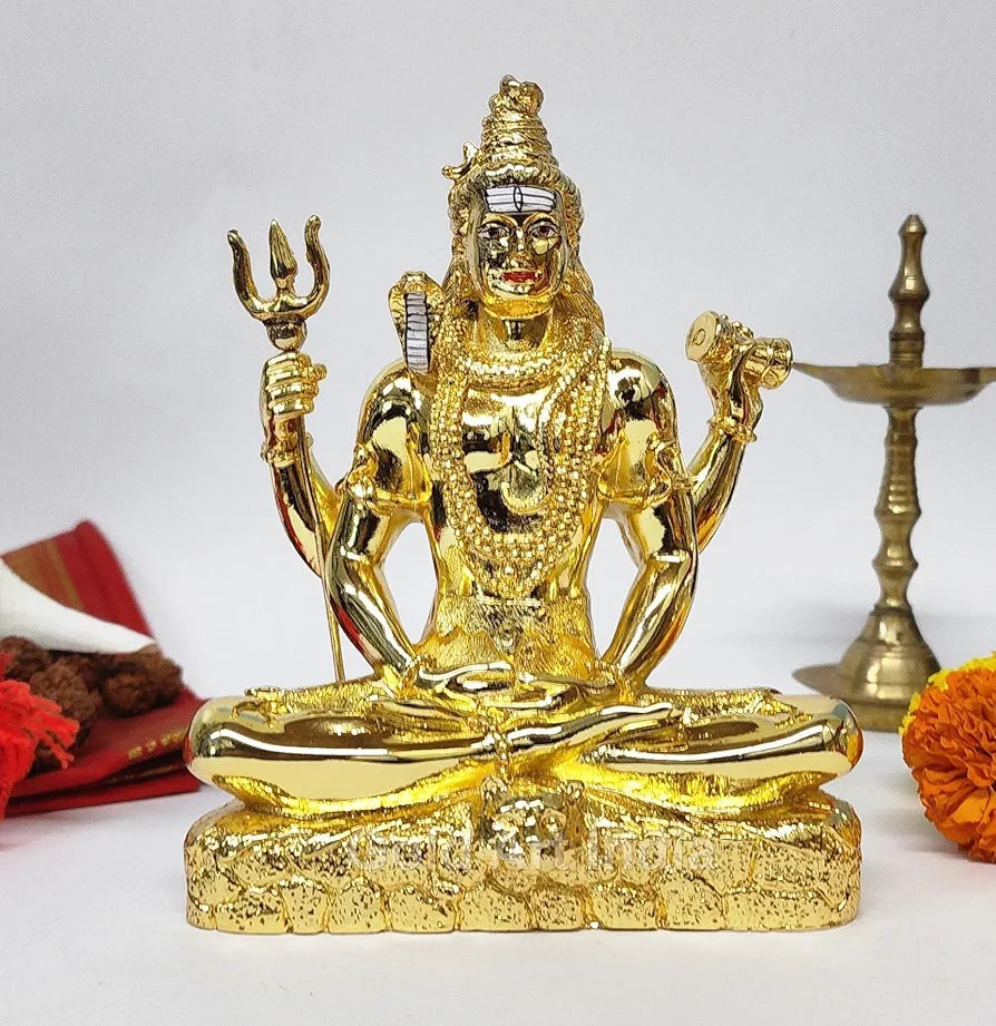 Gold Art India Lord Shiva 24K Gold Plated Idol With Trishul for Home Decor | Mahadev Murti for Office Desk, Mandir Pooja Room | Statue for Gifting 