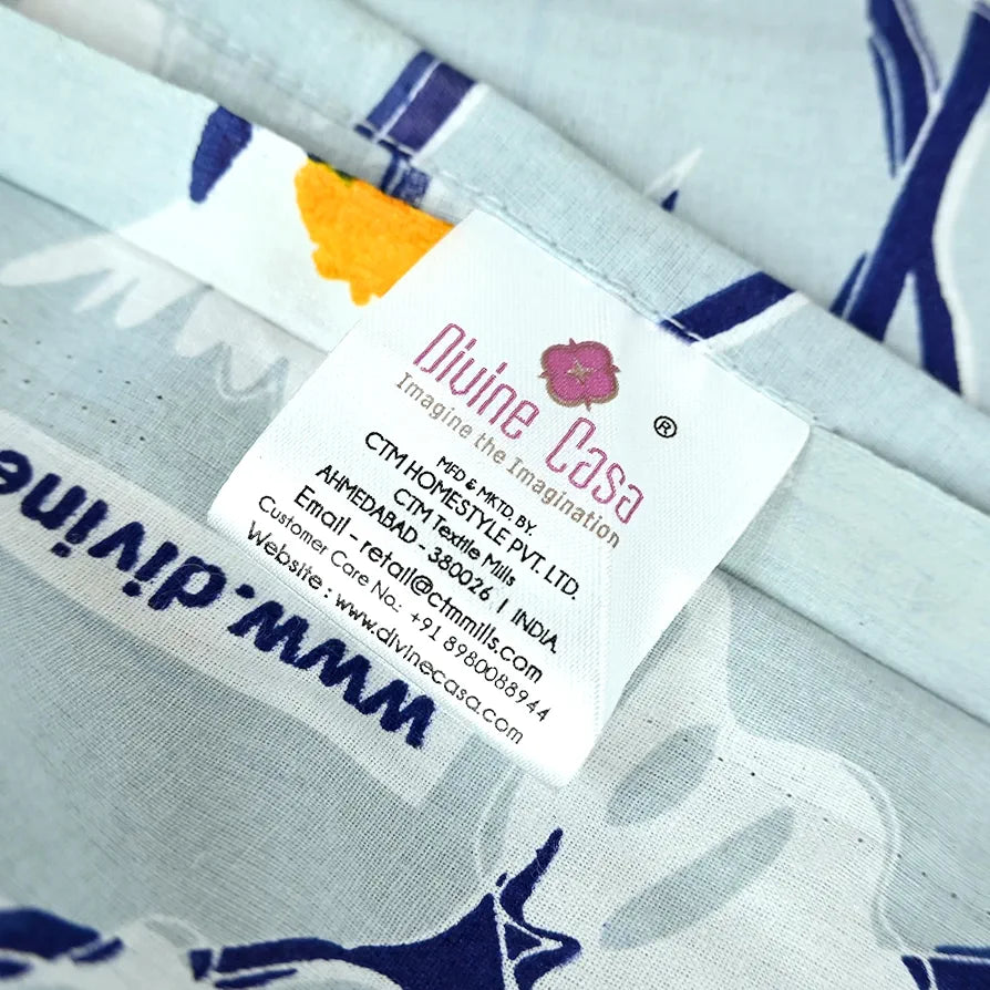 Divine Casa 100% Cotton Bedsheet for Single Bed, 144 TC Bedsheet Single Size Bed Cotton with 1 Pillow Cover 
